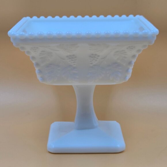 Westmoreland Other - Westmoreland Paneled Grape Milk Glass Square Puff Box Vanity Dish